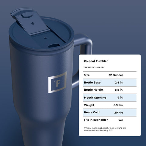 32-ounce capacity of IRON °FLASK Co-Pilot keeps hydration nearby during long days.
