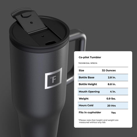 IRON °FLASK Co-Pilot 32oz mug with vacuum insulation maintains temperatures.