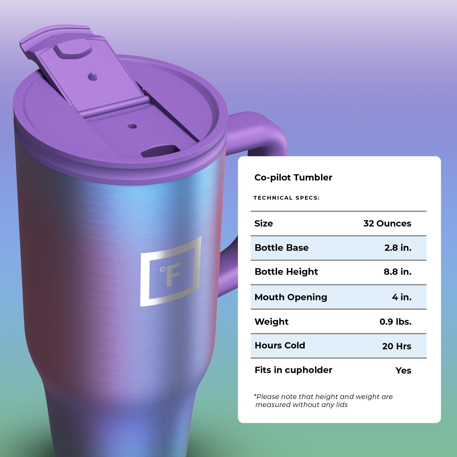 IRON °FLASK Co-Pilot Aurora mug includes leak-proof lids for hot or cold drinks.
