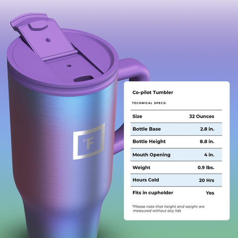IRON °FLASK Co-Pilot Aurora mug includes leak-proof lids for hot or cold drinks.
