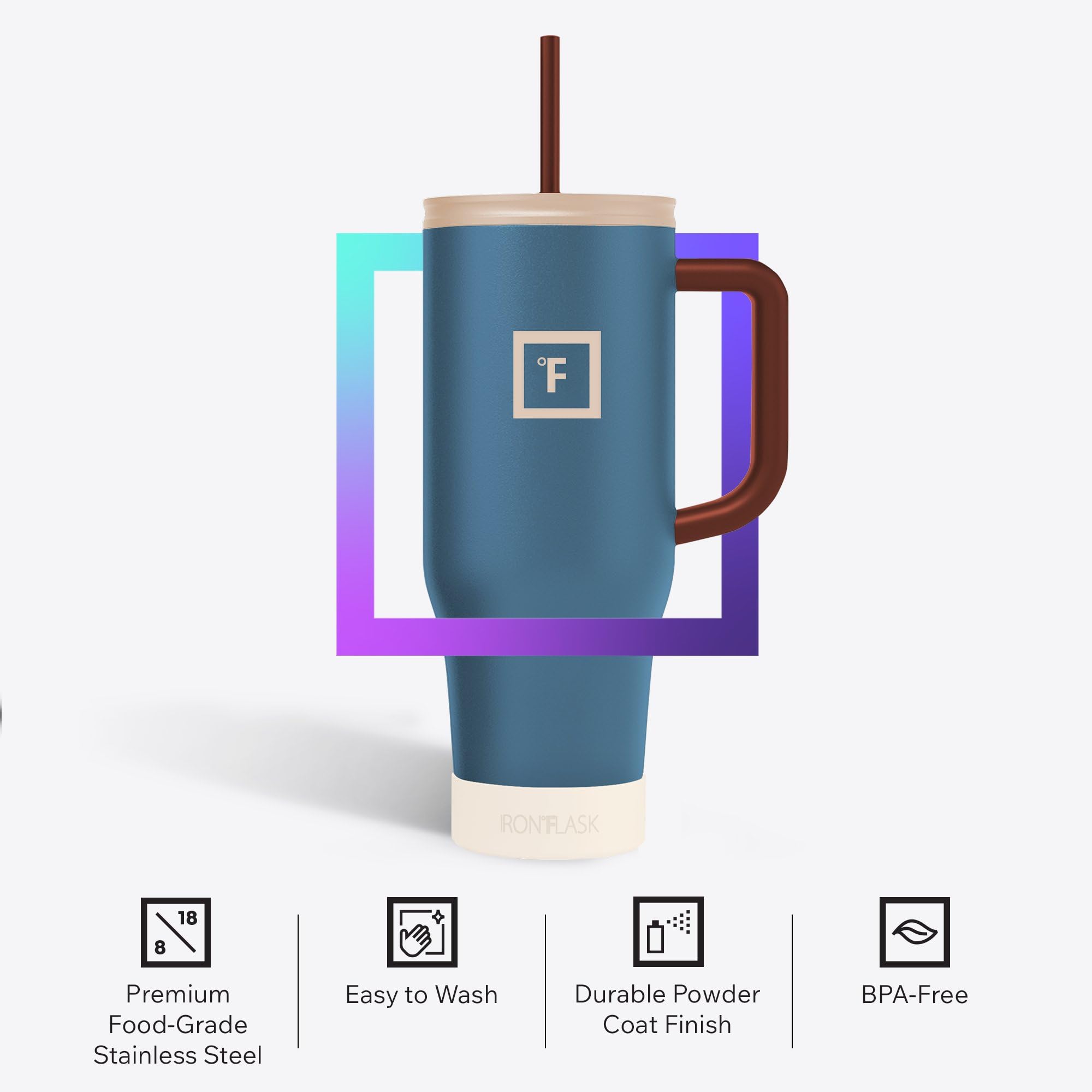 IRON °FLASK Co-Pilot mug fits standard cup holders for mobile use