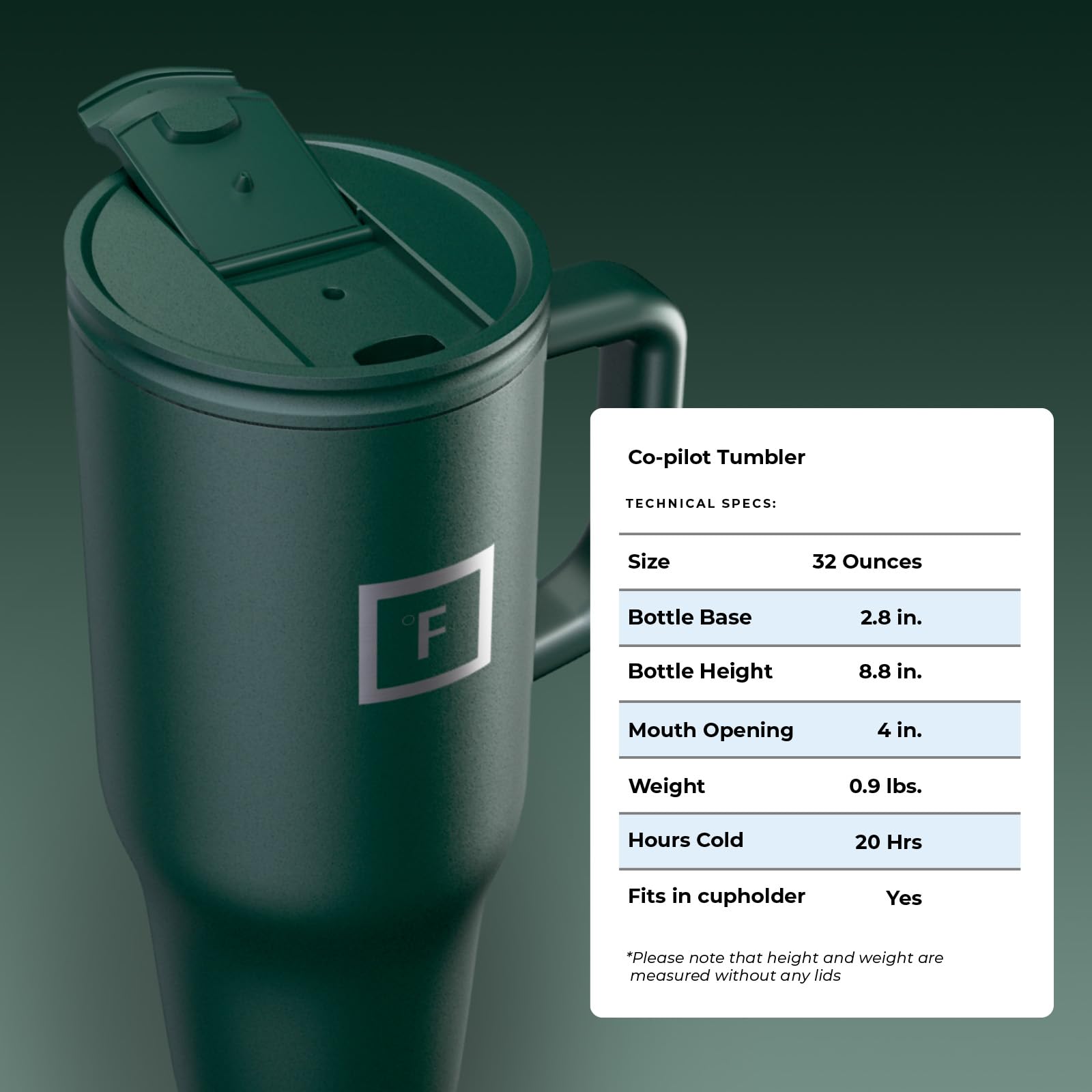 IRON °FLASK Co-Pilot mug includes two lids for versatile use.