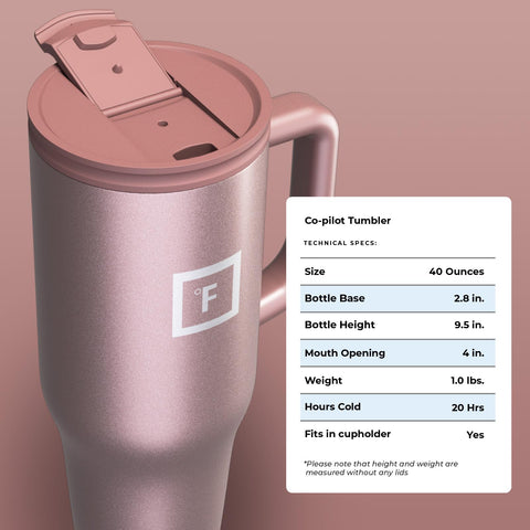 IRON °FLASK Copilot offers 40 oz capacity for long outings.