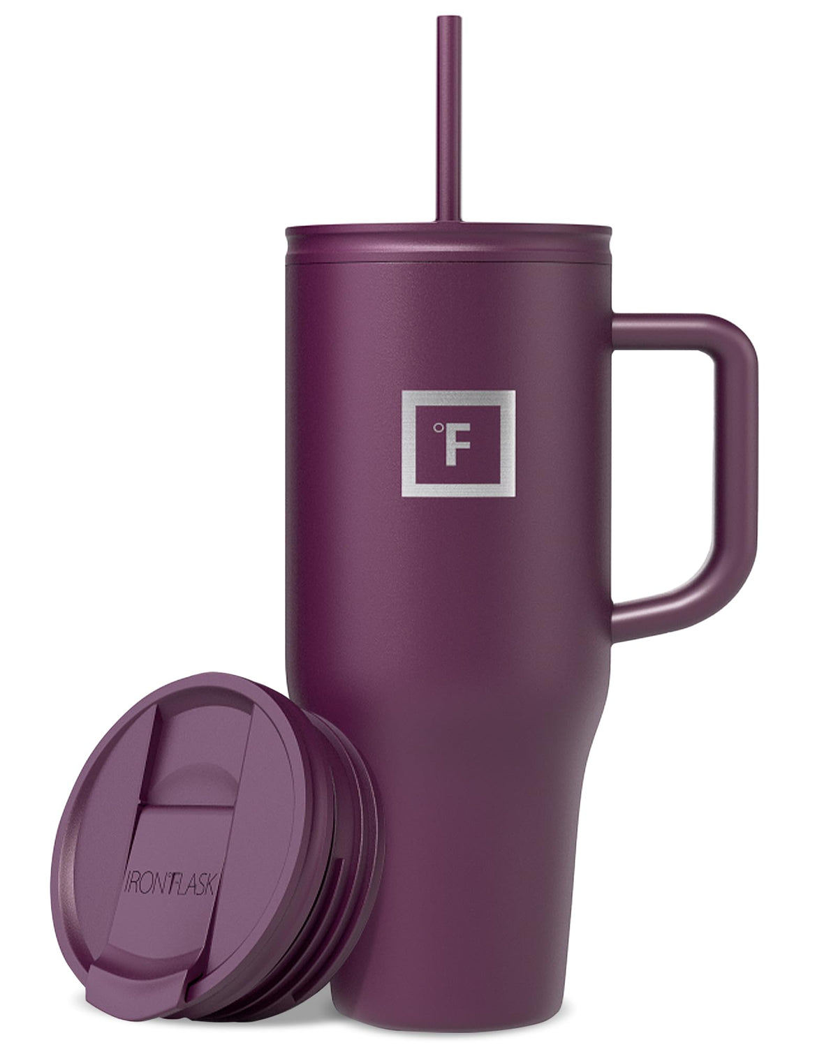 Iron Flask Co-Pilot mug with straw lid in burgundy for on-the-go hydration