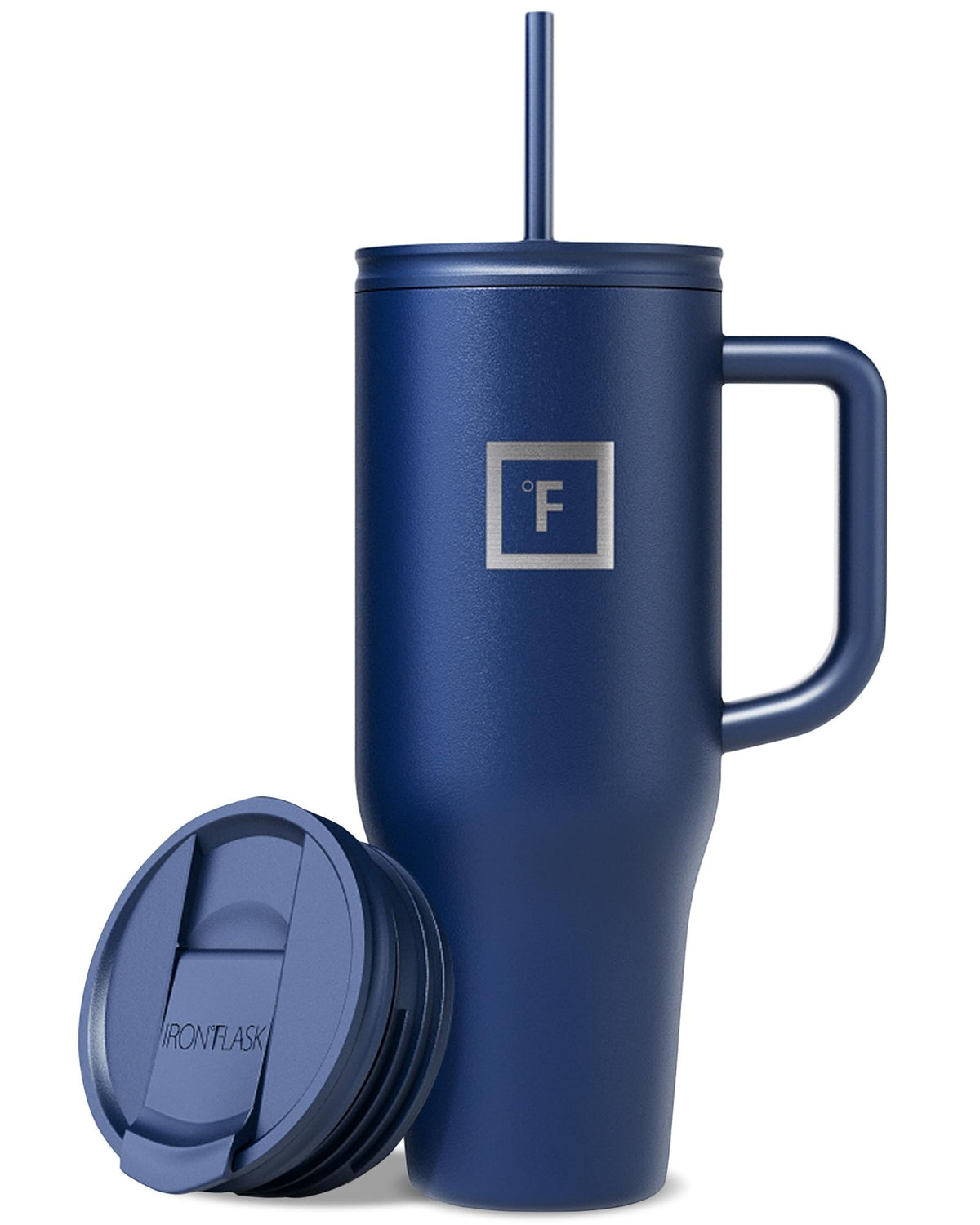 IRON °FLASK Co-Pilot mug with straw lid for spill-free sipping on the go.