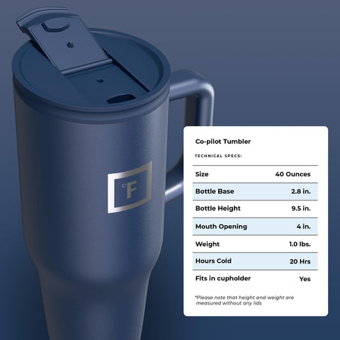 IRON °FLASK Co-Pilot travel-ready mug for on-the-go hydration.