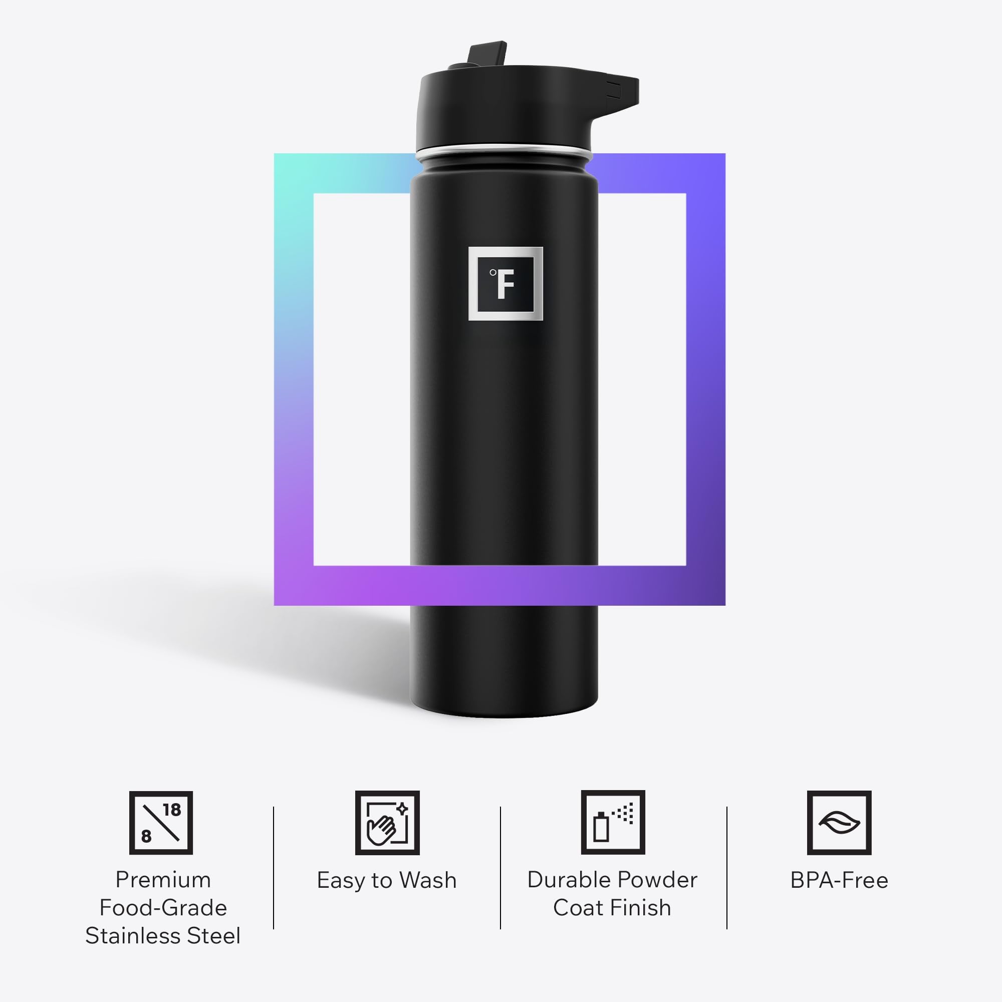 IRON °FLASK flip lid for quick access during workouts and journeys.