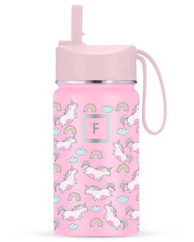 IRON °FLASK Kids Water Bottle with Stardust Unicorns design and straw lid for school use