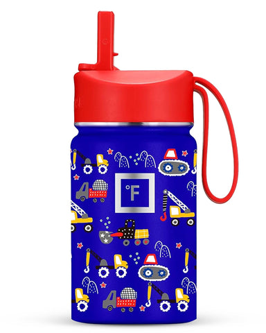 IRON °FLASK kids bottle with straw lid keeps drinks cold for hours.