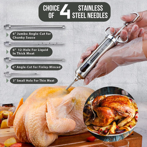 Iron Grillers injector needles set tailored for thorough penetration without tearing meat.