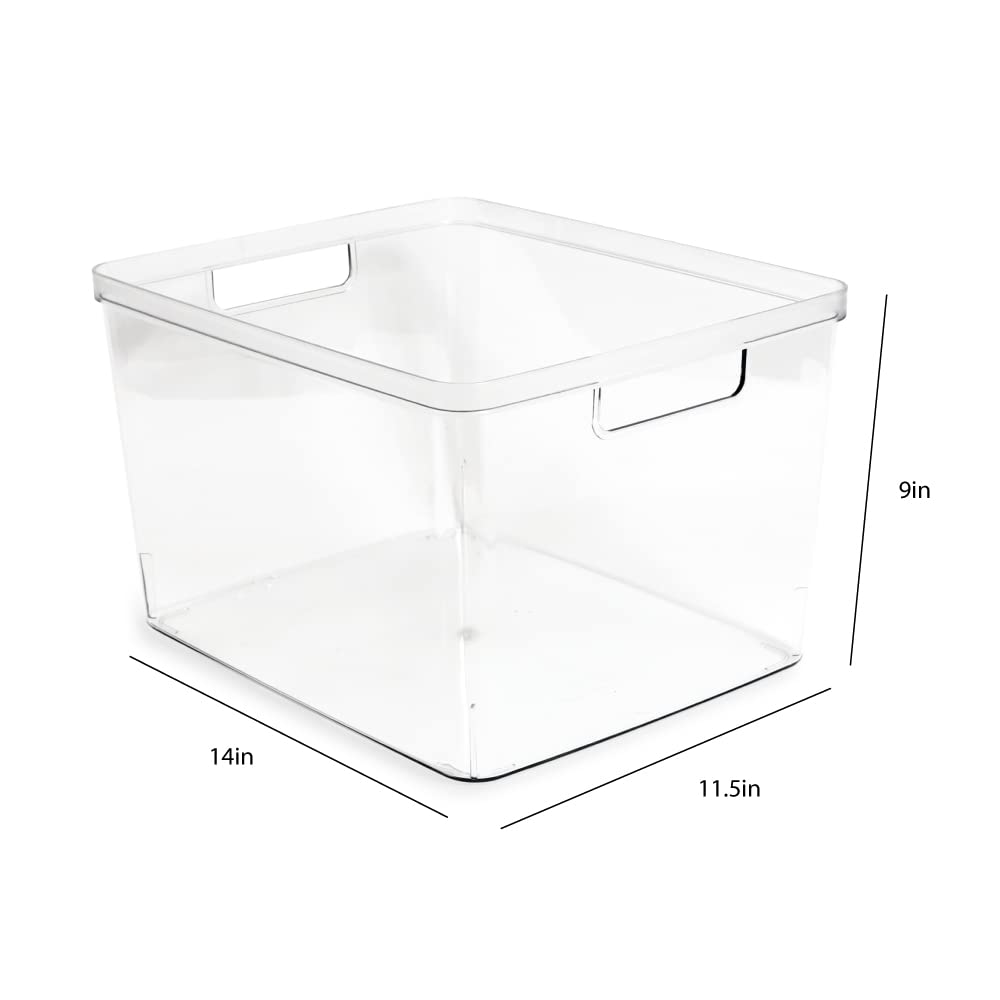 Isaac Jacobs clear bin with cutout handles in-use for effortless transport.