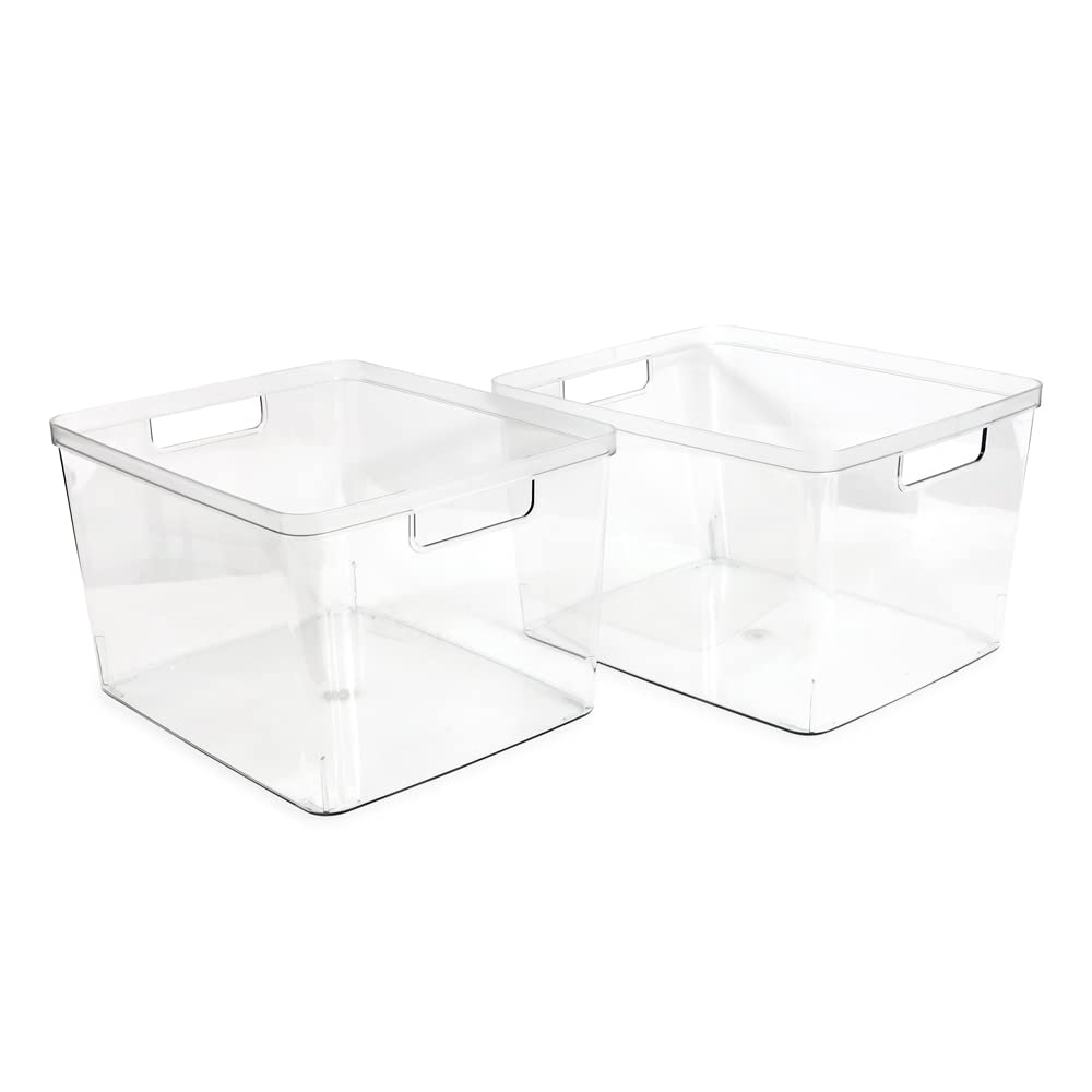 Isaac Jacobs extra-large clear bin side view showing easy portability for busy kitchens.