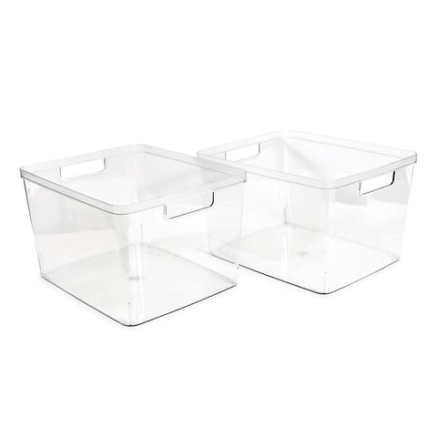 Isaac Jacobs extra-large clear bin side view showing easy portability for busy kitchens.