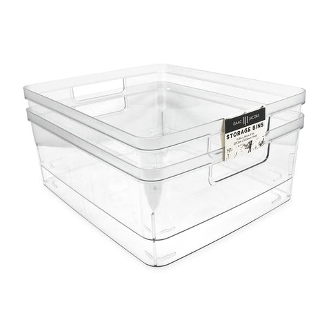 Isaac Jacobs large clear storage bin front view shows easy visibility for quick pantry checks.