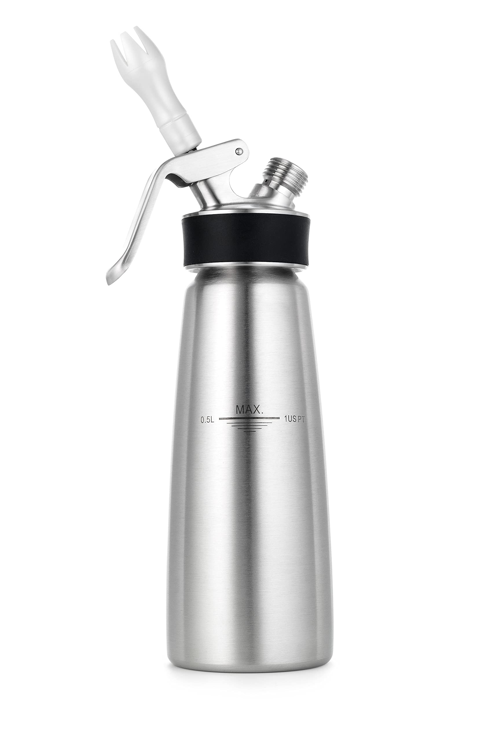 iSi North America Cream Profi Whip bottle front view shows stainless steel build for high-volume whipping