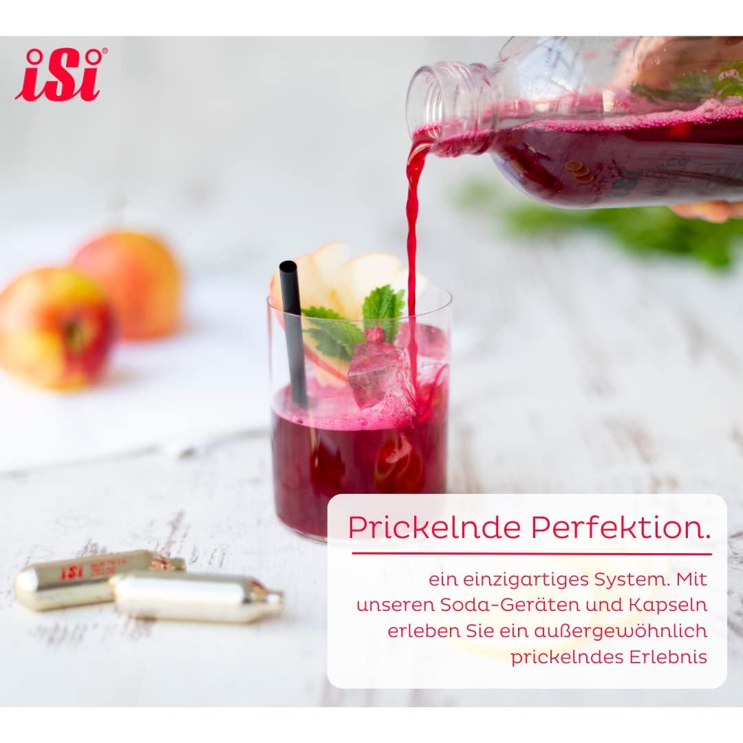 Soda siphon compatibility with the iSi charger enables quick, convenient fizz