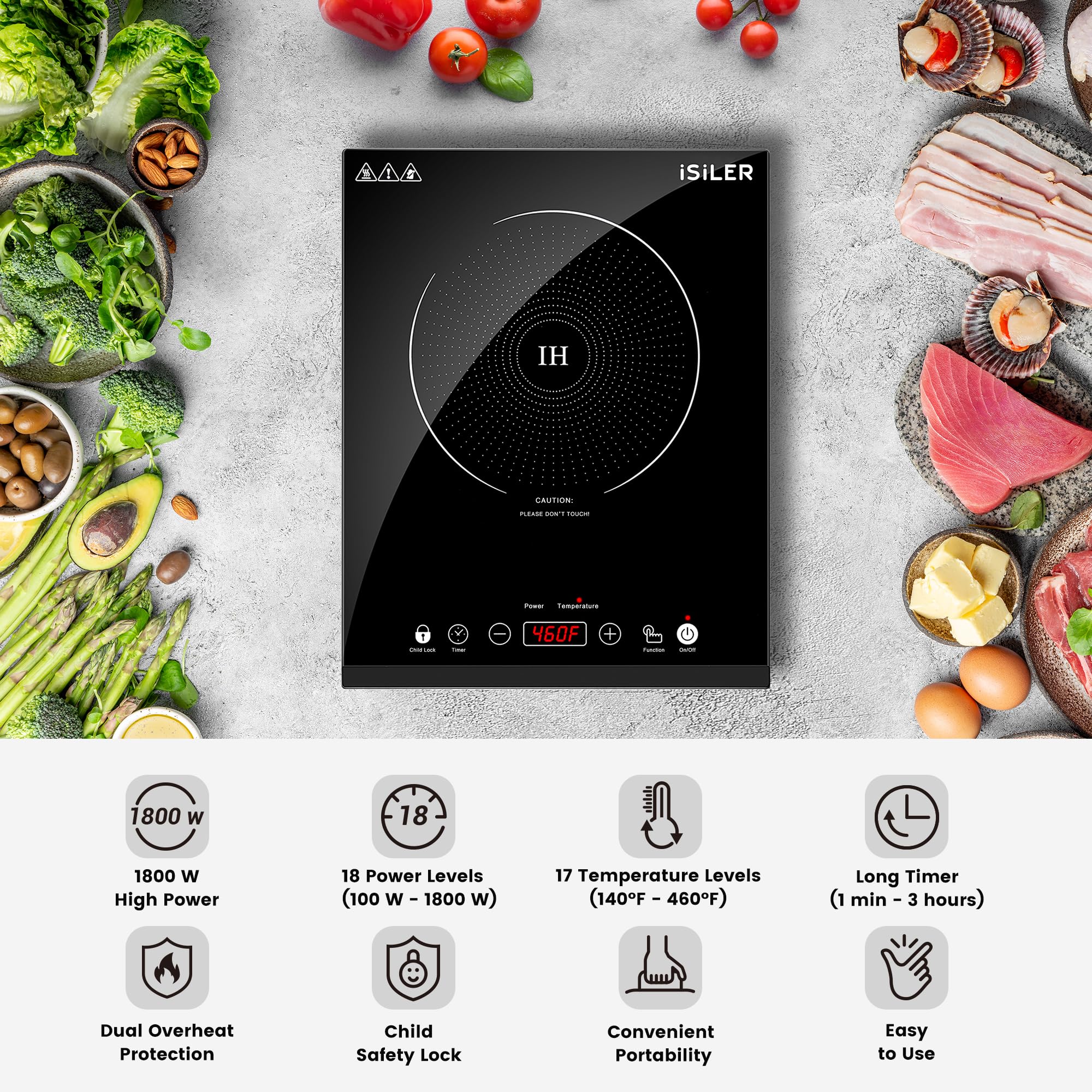 ISILER 1800W induction cooktop powering a quick boil