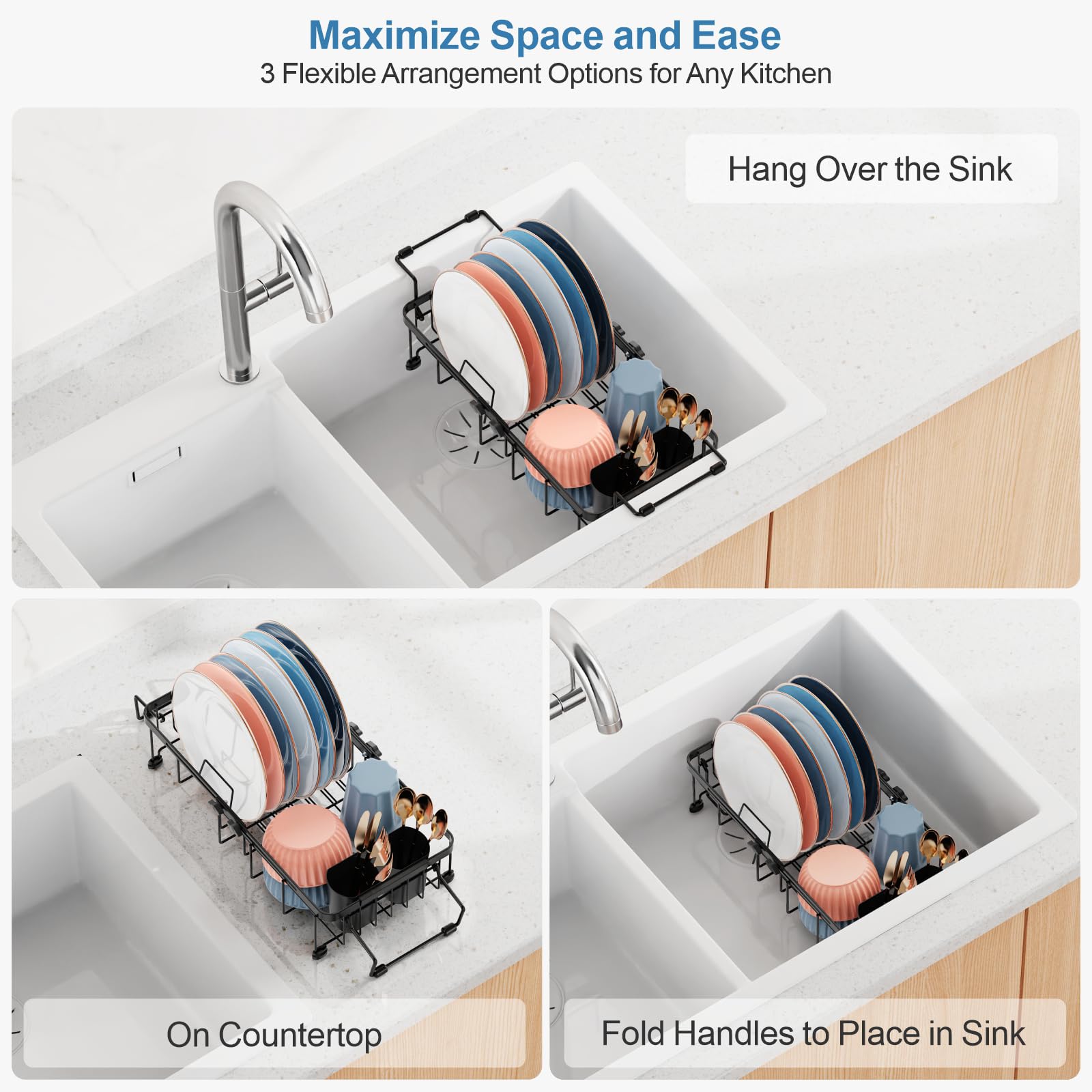iSPECLE rust-resistant-metal-dish-drainer with a sleek black finish for long-lasting use.