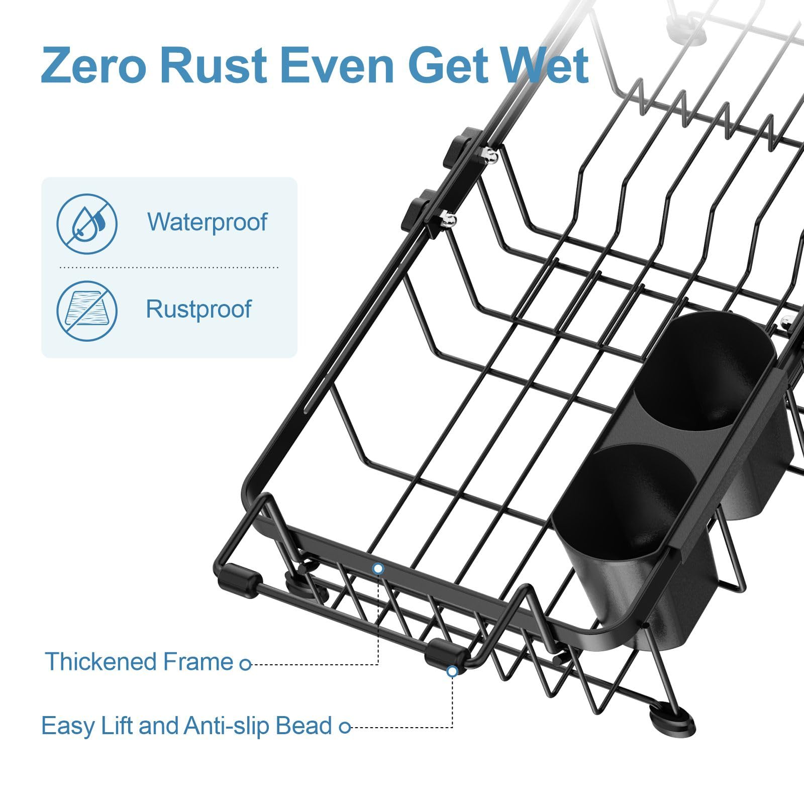 iSPECLE stable-kitchen-drying-rack with non-slip feet protecting sink surfaces.