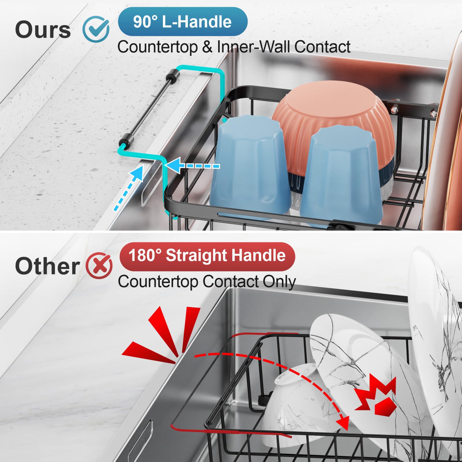 iSPECLE Expandable In-Sink Rack with non-slip feet protecting the sink surface