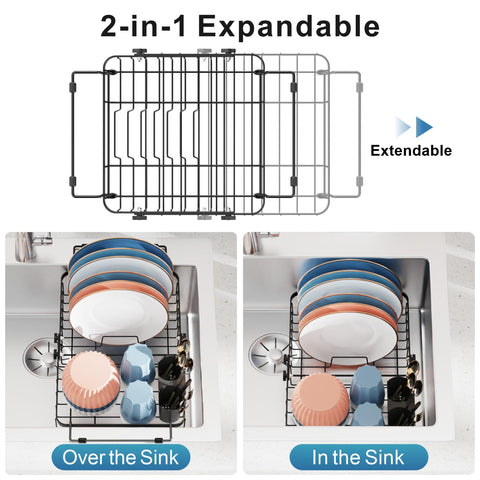 iSPECLE Expandable In-Sink Rack being expanded to fit larger sinks