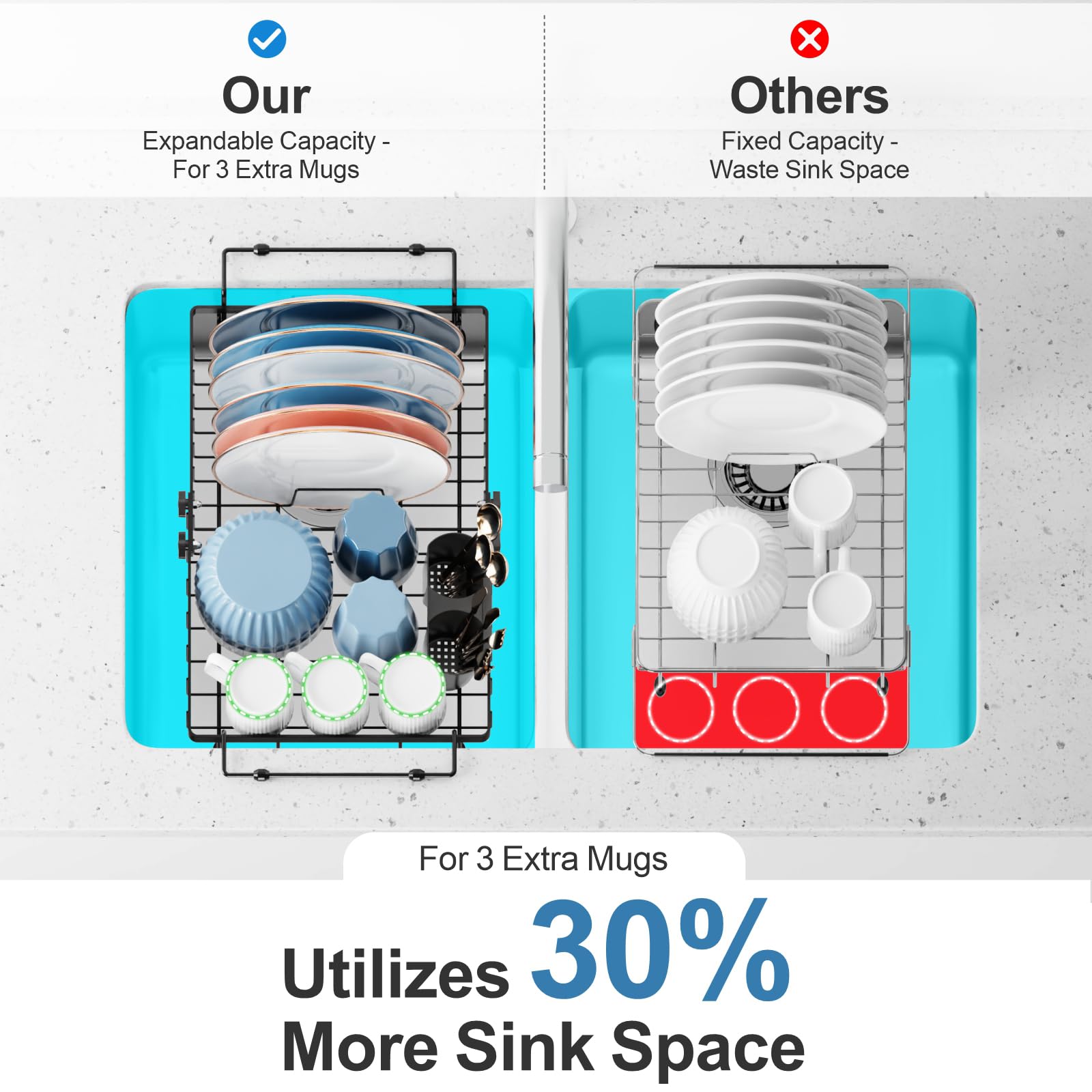 iSPECLE Expandable In-Sink Rack on countertop with utensils holder visible