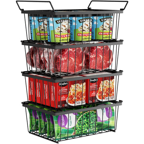 iSPECLE freezer bins stack four-pack for organized storage in a 5 cu ft chest freezer.