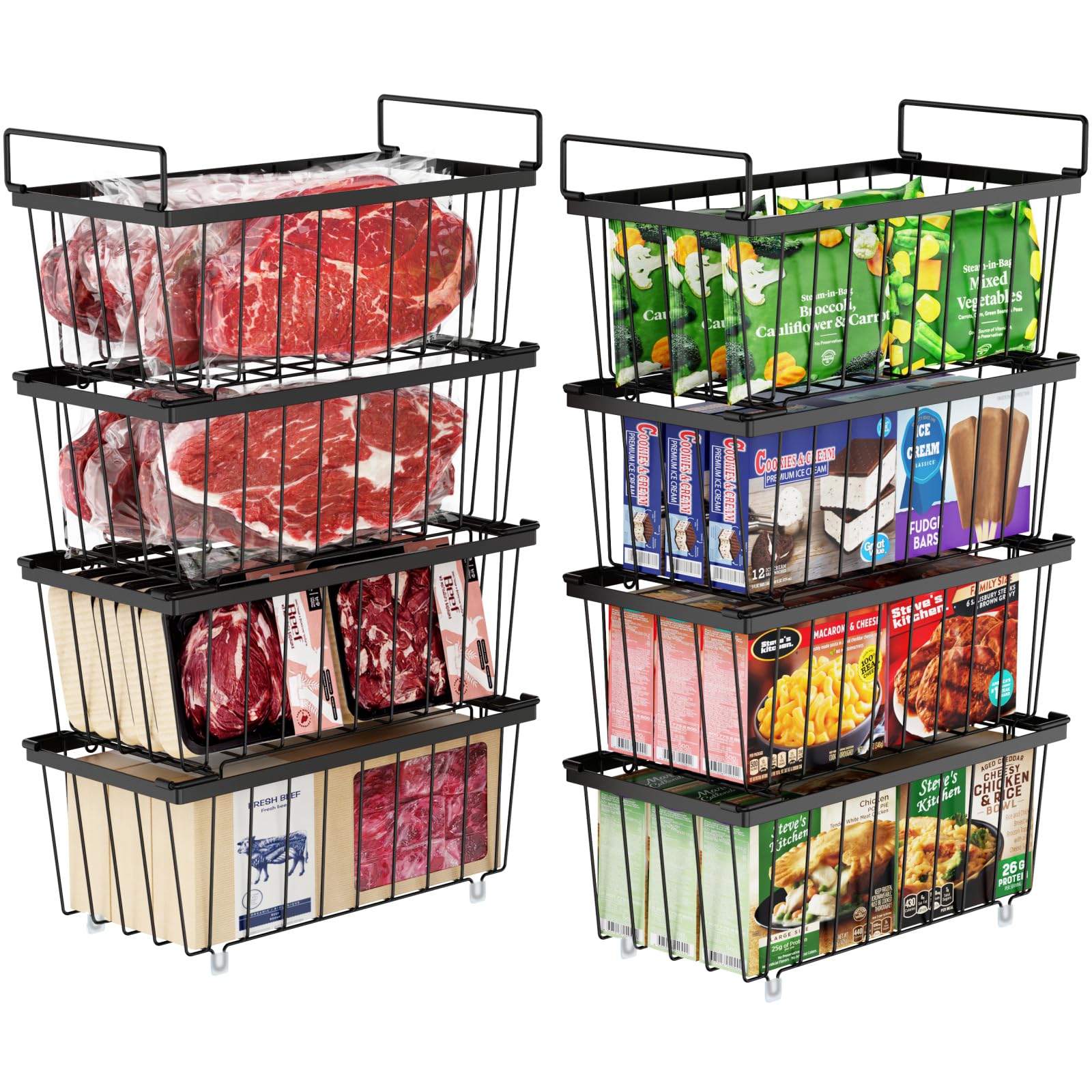 iSPECLE freezer bin stackable 8-pack for efficient chest freezer organization.