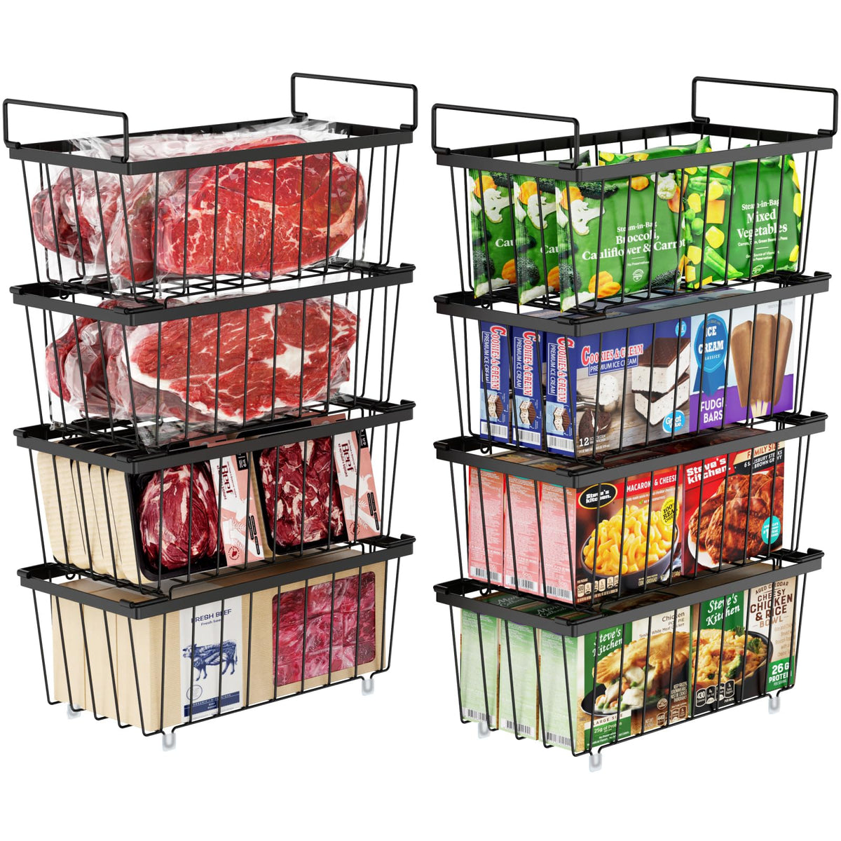 iSPECLE freezer bin stackable 8-pack for efficient chest freezer organization.