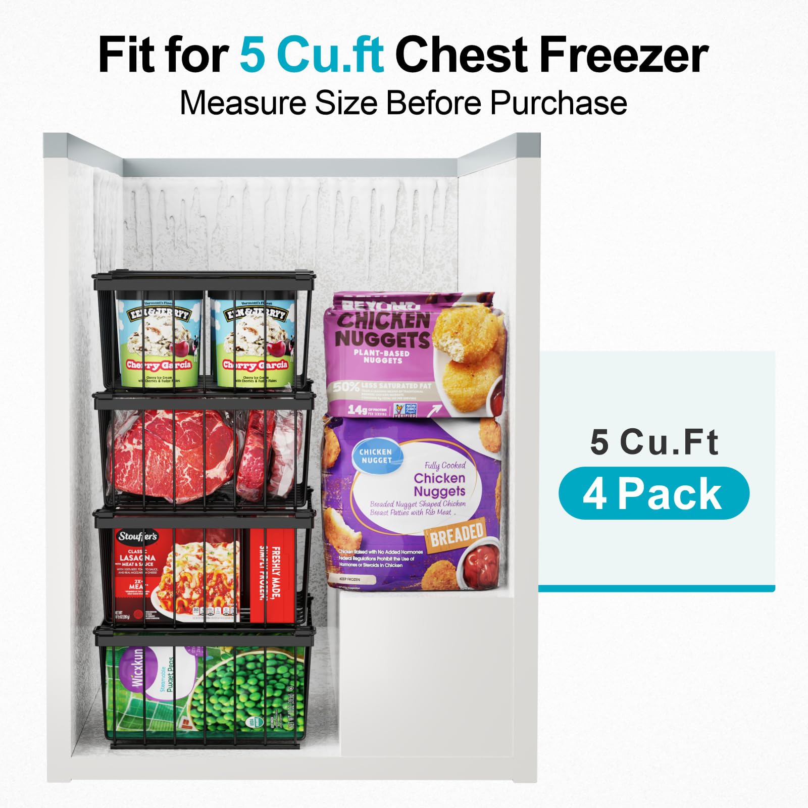 iSPECLE thick-wire bins resist cracking for long-lasting freezer organization.