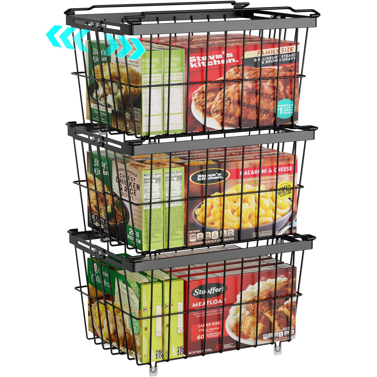 iSPECLE freezer bin top view showing three deep organizers for chest freezers