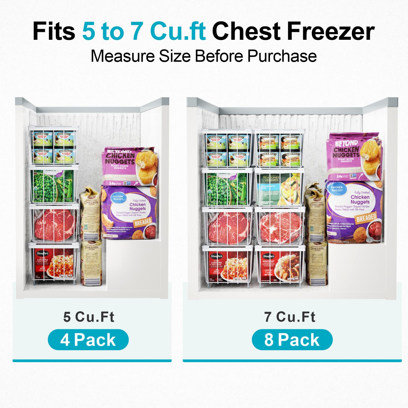 ISPECLE freezer bins with rubber feet protect surfaces and prevent sliding