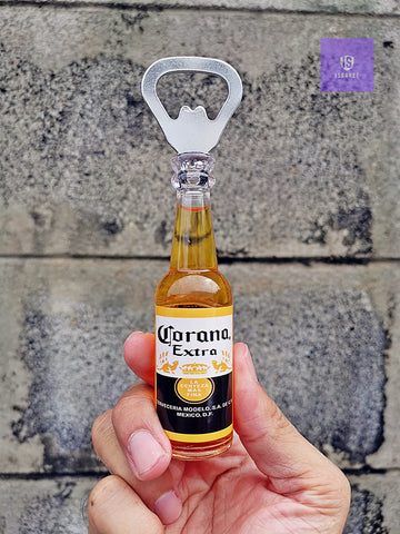 ISSAREE bottle opener close-up stainless steel with yellow handle.