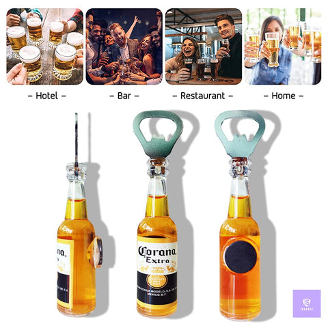 ISSAREE bottle opener on fridge back design functions as magnet.