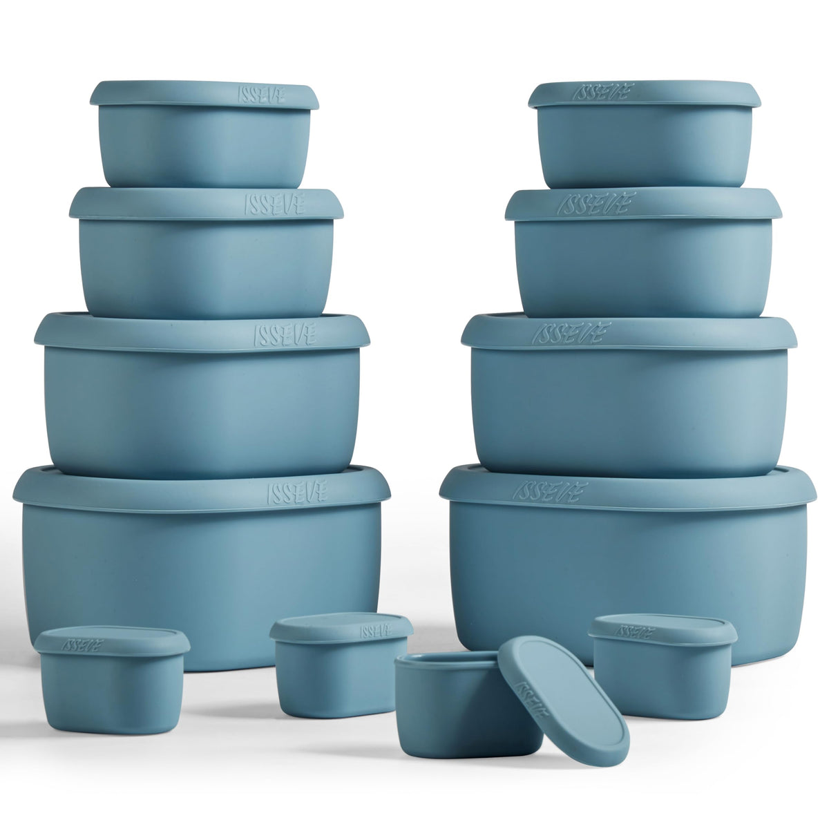 ISSEVE 12Pcs nesting silicone containers with lids for meal prep and freshness.