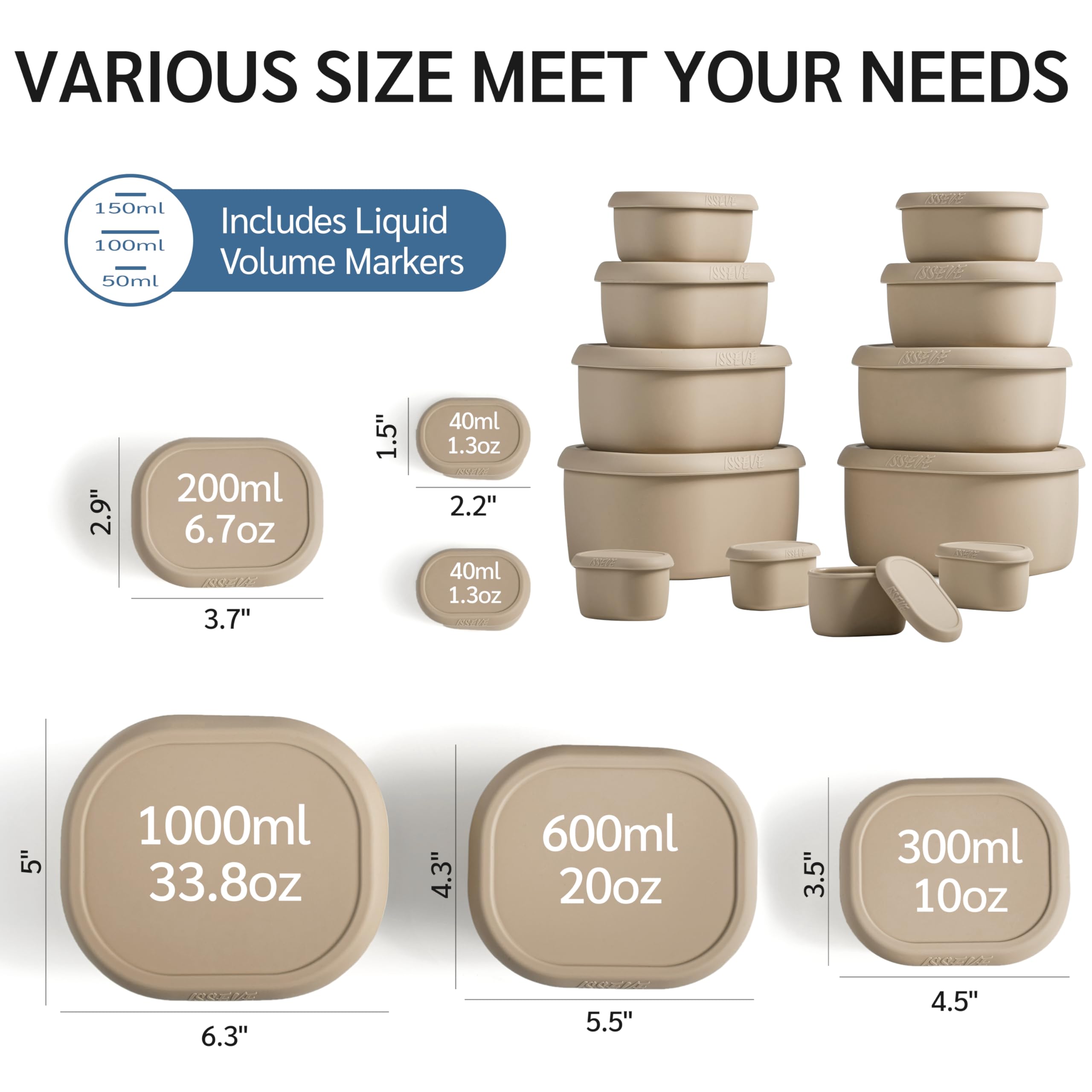 ISSEVE 6.7 oz compact silicone container for snacks and dips