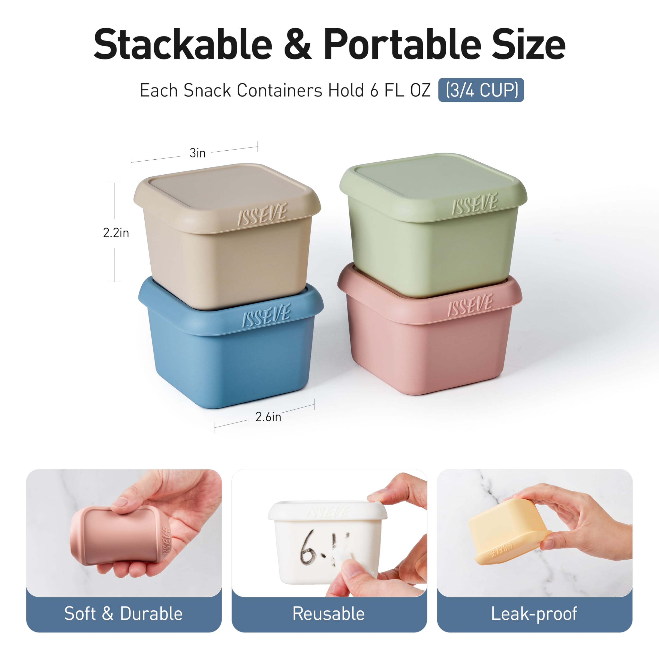 ISSEVE 6oz containers shown in a compact portable size for school and travel.