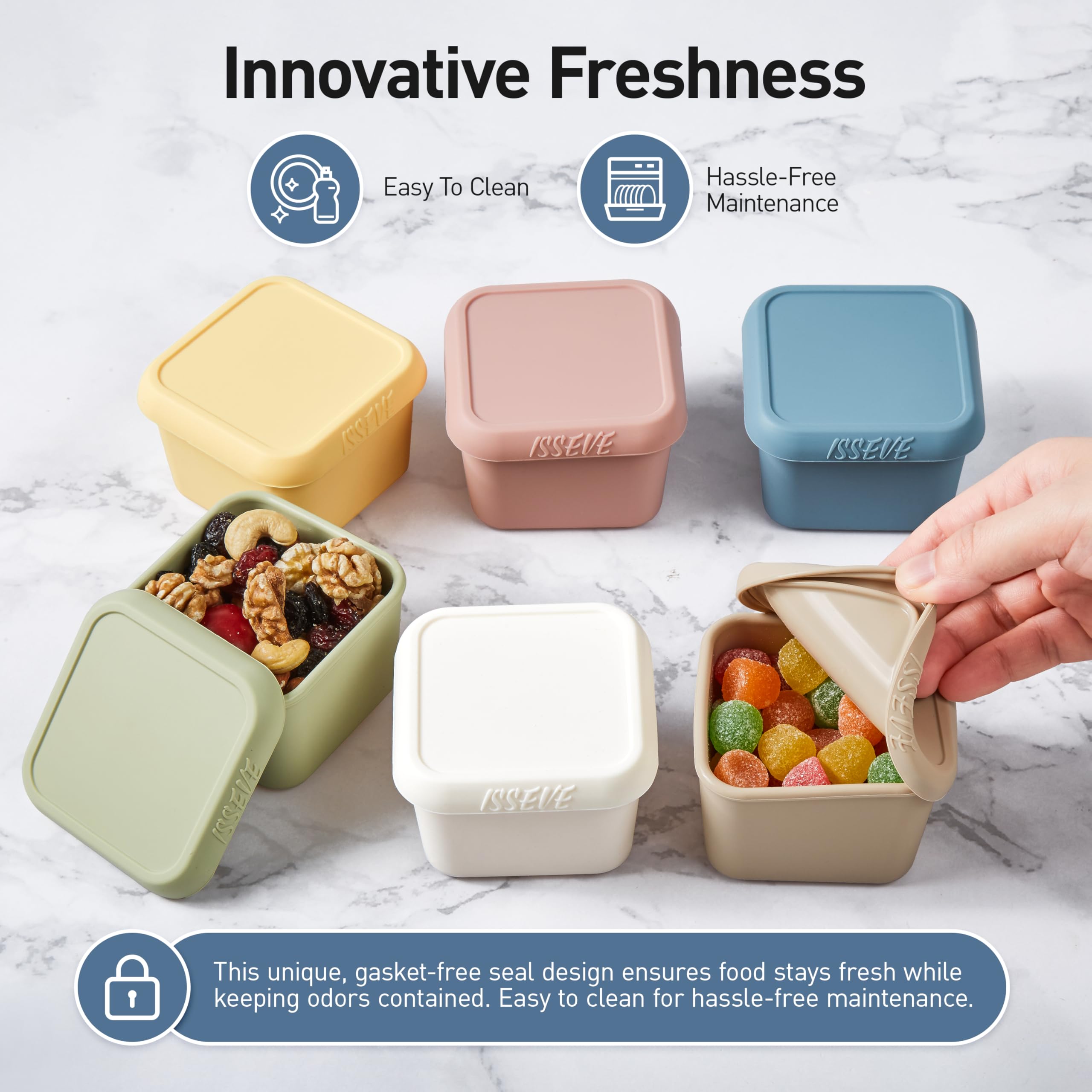 ISSEVE dishwasher-safe silicone snack containers for easy cleaning