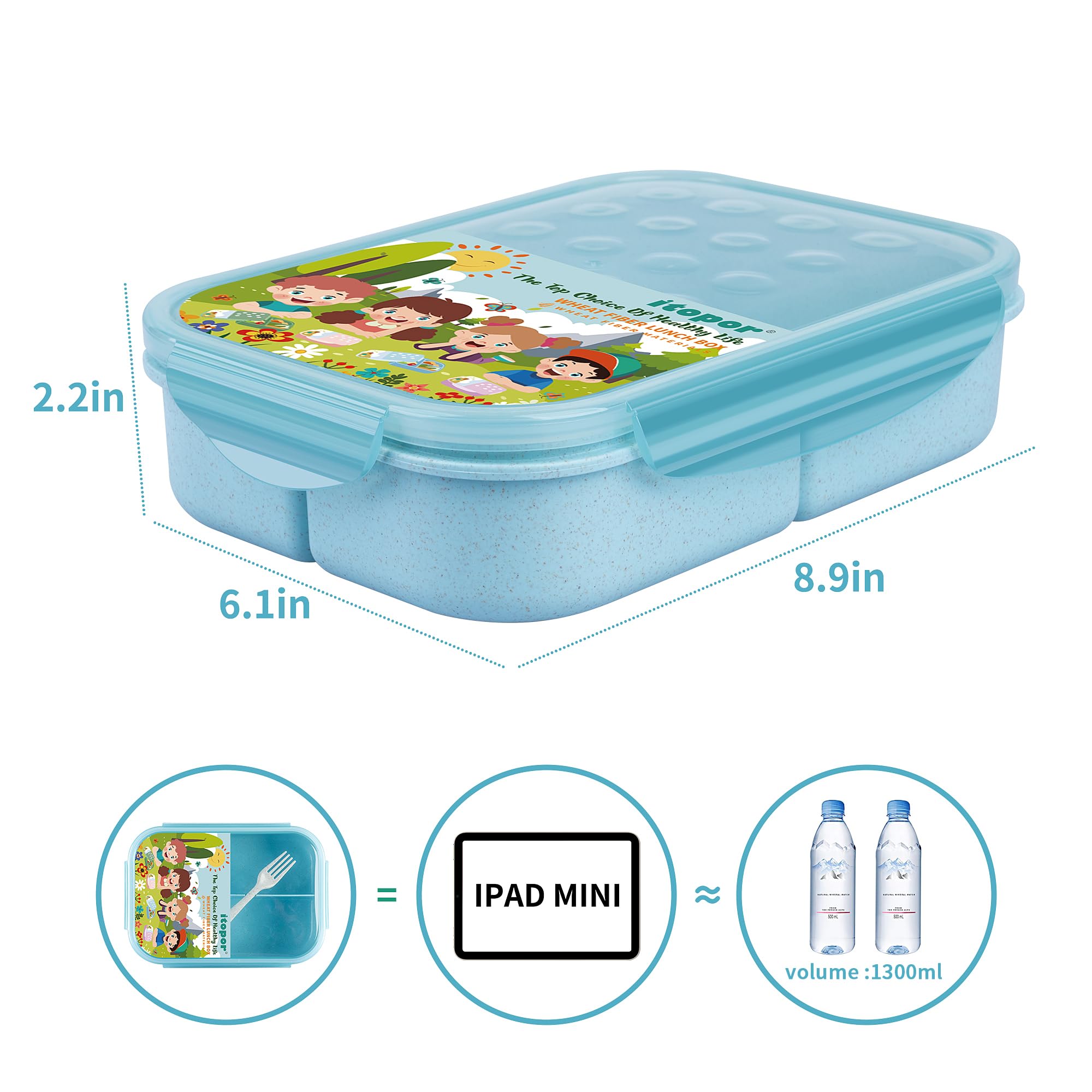 Itopor Bento Box leakproof latches and silicone seal prevent spills in transit.
