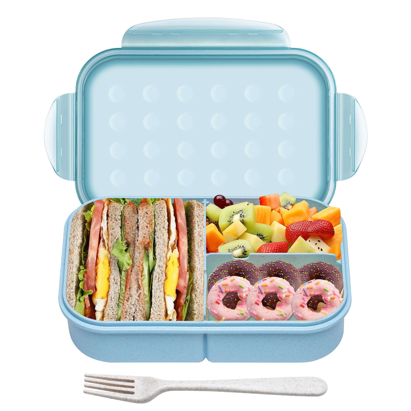 Itopor Wheat Straw Bento Box left-angle view showing compact three-compartment design.
