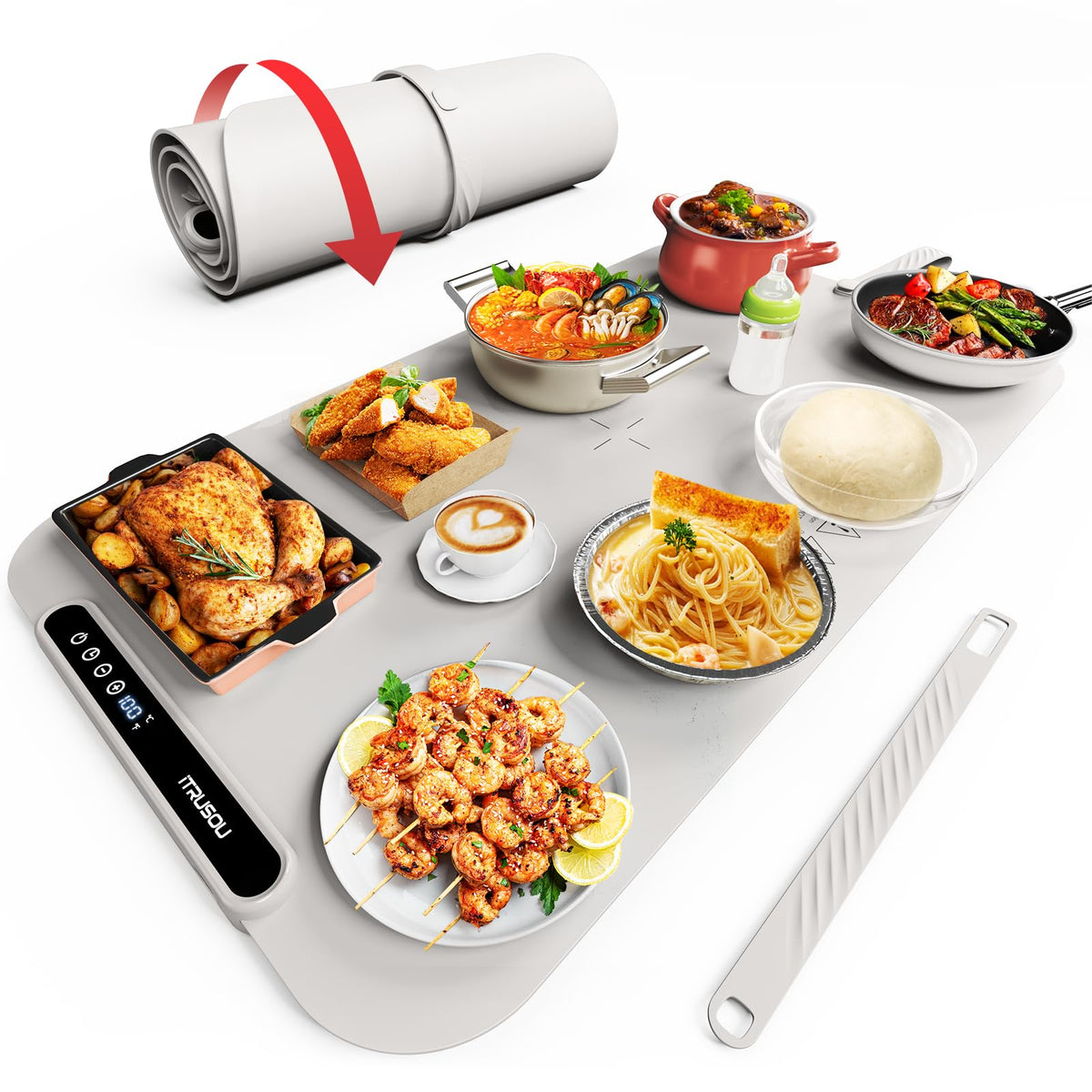 iTRUSOU warming mat front view showing ample space for several dishes
