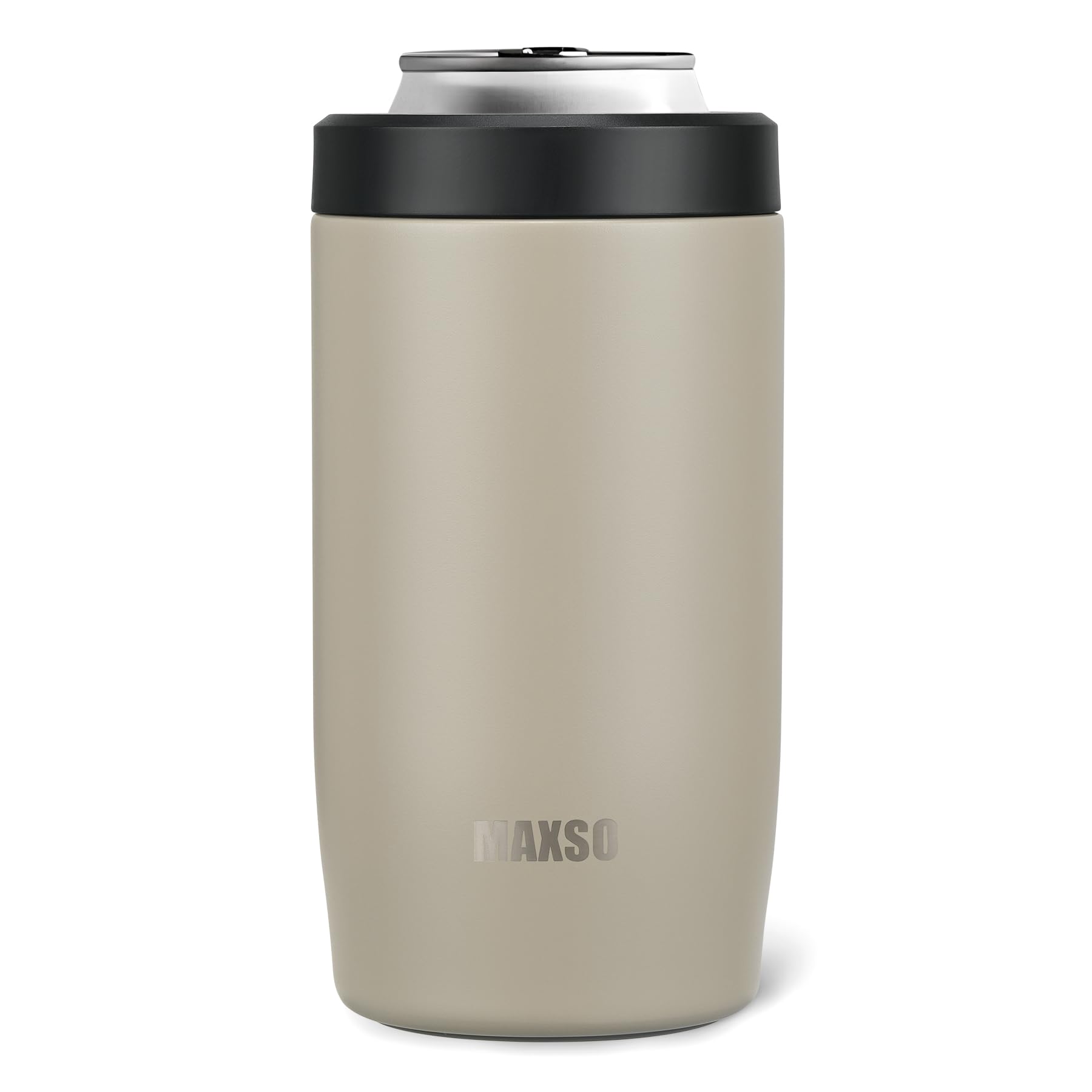 Itslife 4-in-1 slim can cooler beige front view showing grab-and-go design for icy drinks