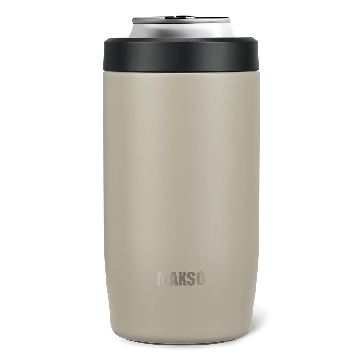 Itslife 4-in-1 slim can cooler beige front view showing grab-and-go design for icy drinks