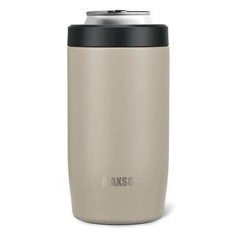 Itslife 4-in-1 slim can cooler beige front view showing grab-and-go design for icy drinks