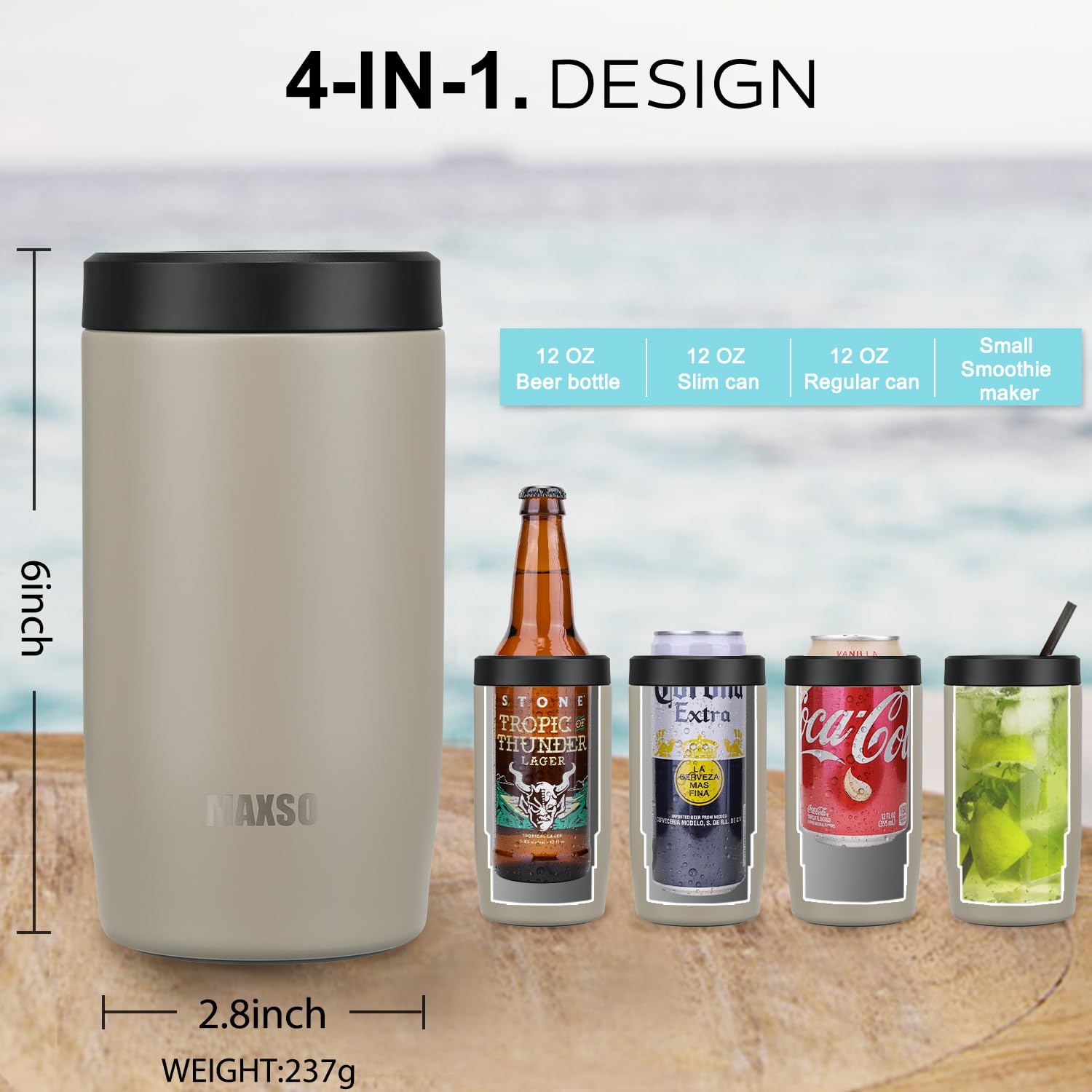 Itslife 4-in-1 slim can cooler beige hands dry during use with condensation-free grip