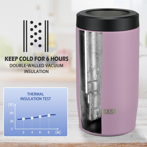 Itslife 4-in-1 slim can cooler lid-off action shows quick bottle swap