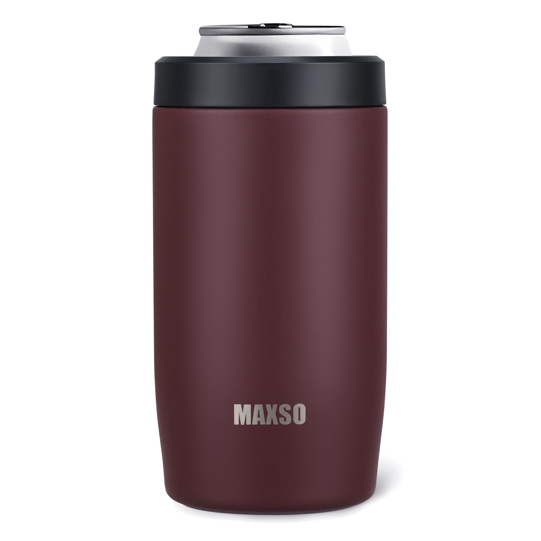 Itslife 4-in-1 slim can cooler burgundy keeps beverages cold for hours.
