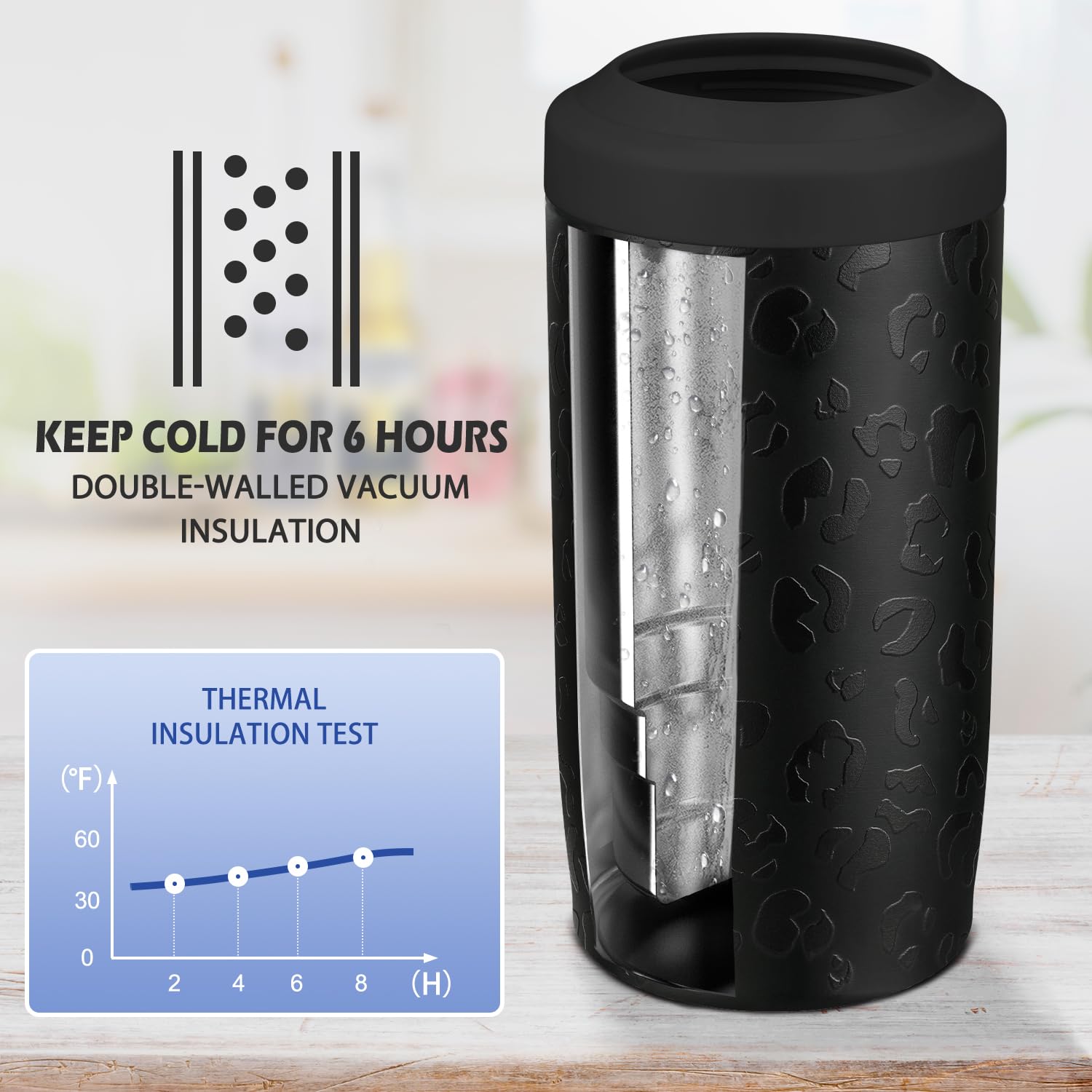 Itslife 4-in-1 slim can cooler lid-off insert demonstrates bottle compatibility on the go