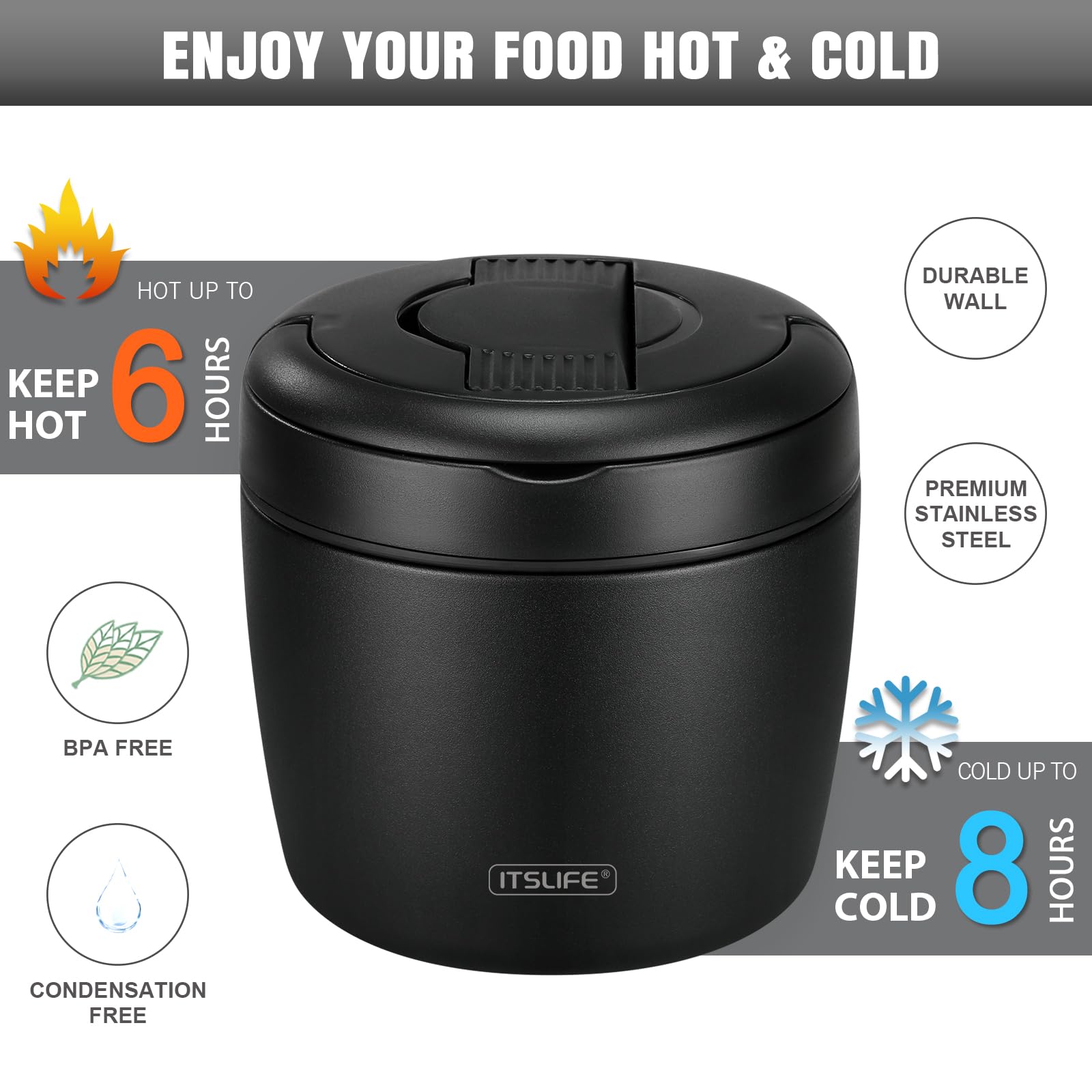 Itslife Soup Thermo layered compartments keep foods separate and organized.