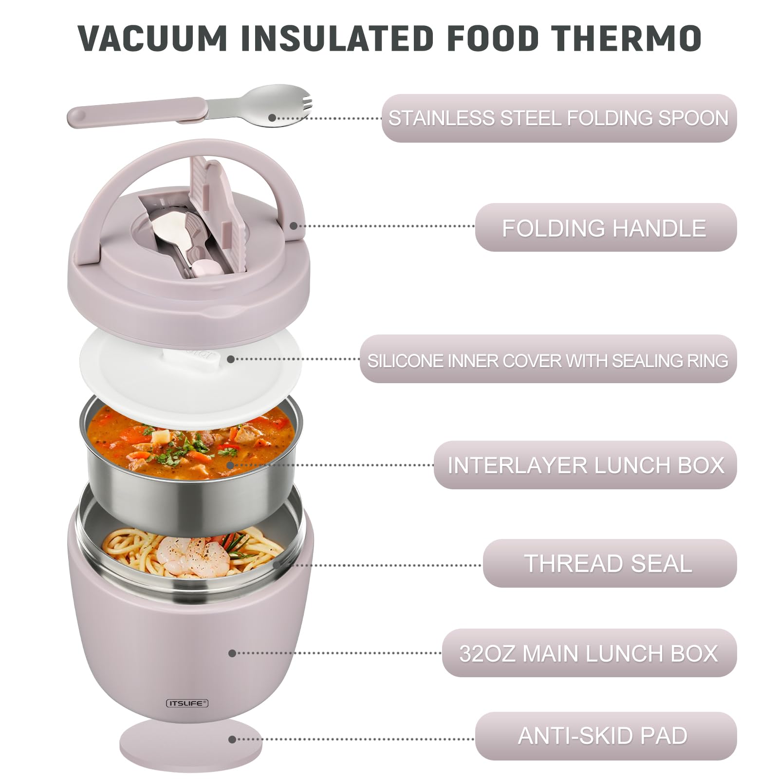 Itslife Soup Thermo screw-cap provides a leak-proof seal for mess-free lunches